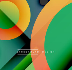 Abstract colorful shapes overlap. Gradient hues create dynamic visual effect. Modern design elements present smooth transitions.