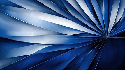 Abstract design of radiating blue and gray shapes.