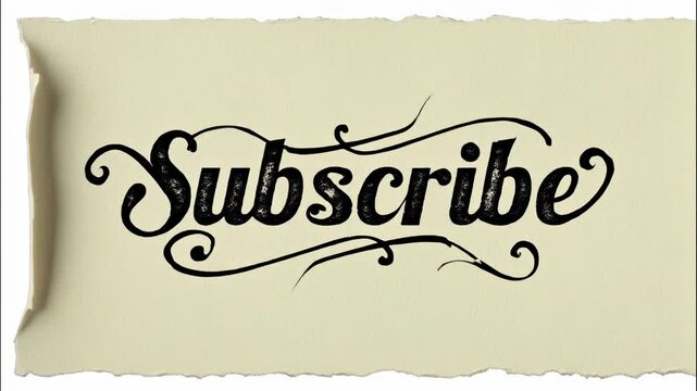 Black ink effect on cream colored old antique parchment paper with the word Subscribe in elegant font typography, perfect for end frames of youtube video - Powered by Adobe