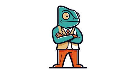 Cartoon chameleon character in professional outfit isolated on white