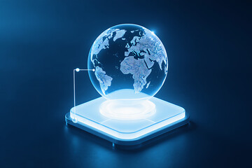Futuristic glowing globe representing global connectivity and technology on a digital platform