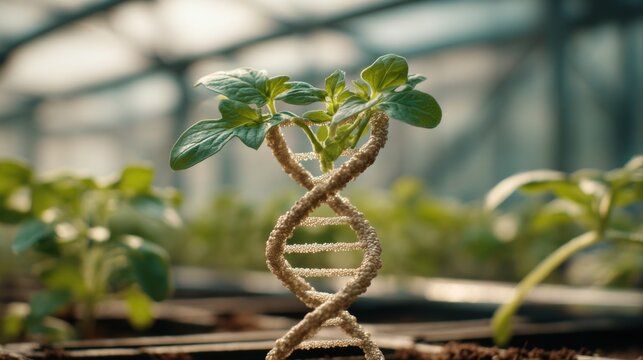Genetic plant growing from dna helix - Powered by Adobe