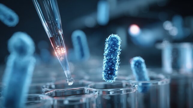 pipette drops liquid onto blue bacteria