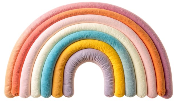 Soft, pastel-colored, fabric rainbow arching, isolated on a transparent background