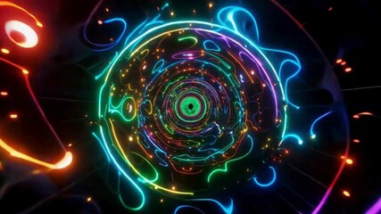 Dynamic neon tunnel vortex pulsates with vibrant energy, creating a mesmerizing journey through abstract digital space for futuristic themes and modern design projects. - Powered by Adobe