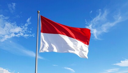 Indonesian Flag Flying Against Blue Sky