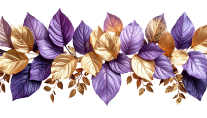 Decorative border featuring a row of stylized purple and gold leaves