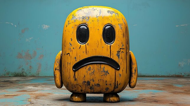 Distressed Yellow Emoticon on Grunge Floor - Powered by Adobe