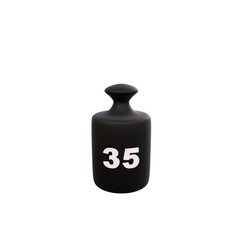 35 kg. weight of kilogram text isolated on white background. 3d render.