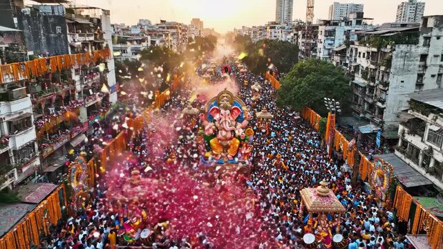 Ganesh Jayanti Celebration Vibrant Procession and Devotion on Vinayaka Chaturthi, Cultural Immersion, Festive Atmosphere