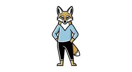 Cartoon fox character in casual attire and confident pose isolated