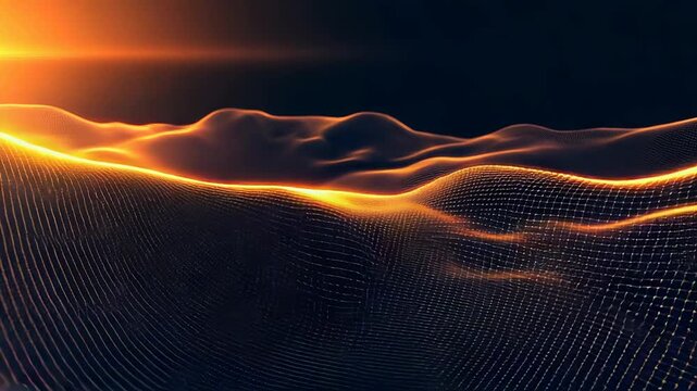 Digital waves creating abstract luminous data landscape