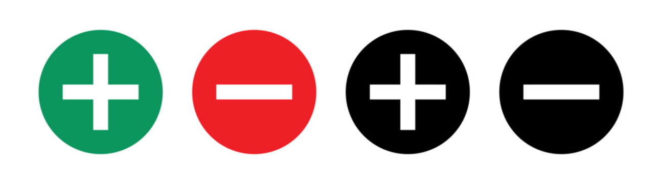 Plus minus circle icon set vector illustration on transparent background