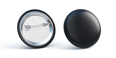Black badge pin brooch mockup. White round badge on metal pin 