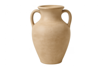 Ancient clay amphora vase with two handles, transparent background