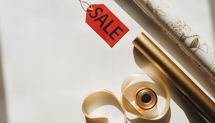 Sale tag with wrapping paper rolls