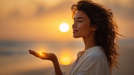 Holding the sunset with grace and tranquility on a beautiful beach