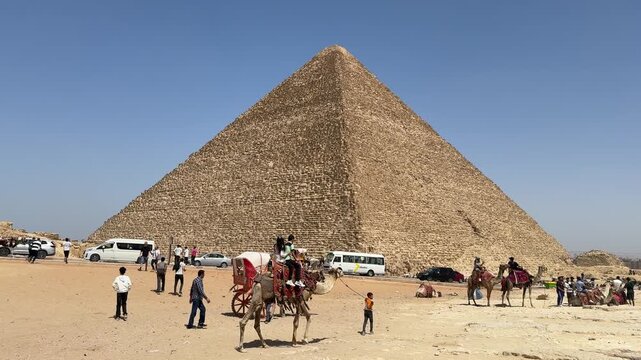 Ancient Pyramids of Giza Under Bright Sunny Egyptian Sky