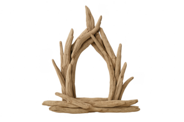 Driftwood arch framing a natural rustic portal concept