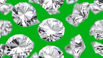 Sparkling diamonds falling and rotating against a vibrant green screen perfect for luxury wealth and jewelryrelated projects with easy compositing. - Powered by Adobe