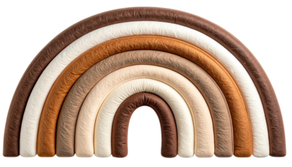 Neutral-toned plush rainbow arch, a decorative children's item