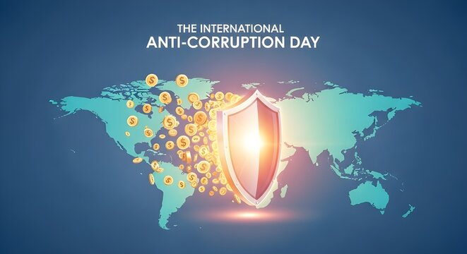 international anti-corruption day world map shield money - Powered by Adobe
