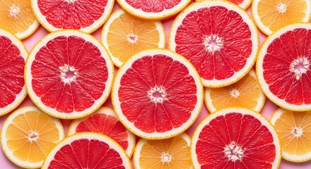 Citrus Burst: A vibrant arrangement of sliced grapefruit and orange halves, showcasing the natural beauty and freshness of these juicy fruits.