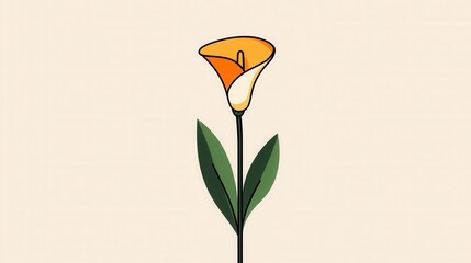 Minimalistic Flat Design of Calla Lily Flower with Simple Colors on Neutral Background