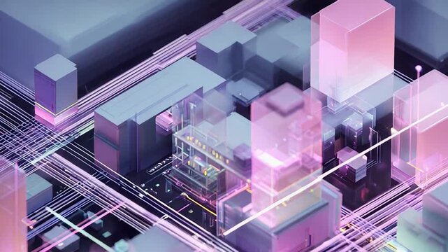 Futuristic cityscape abstract with glowing data lines