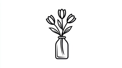 Minimalistic Line Drawing of Three Elegant Tulips in a Simple Vase Design