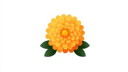Minimalistic Flat Design of a Single Dahlia Flower with Green Leaves on a White Background