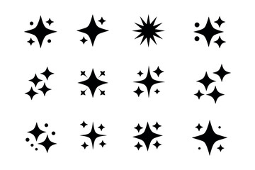 Star sparkles icon, black sparkle elements in flat vector illustration