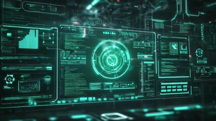 Digital interface displaying data and analytics on holographic screens - Powered by Adobe