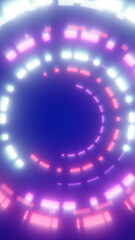 Glowing concentric neon rings in blue, pink, and white creating a futuristic tunnel effect