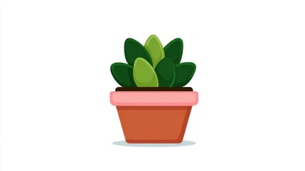 Simple Flat Design of Potted Succulent in Modern Style with Green Leaves and Brown Pot