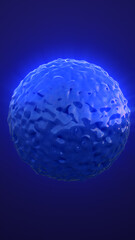 A glowing blue organic sphere with intricate surface details, radiating light in a futuristic and digital setting