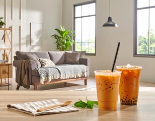 Thai milk tea in the coffee shop