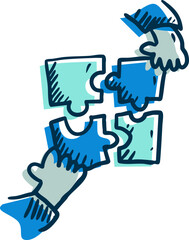 puzzle teamwork solution idea icon hand drawn blue