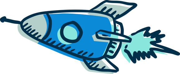 Naklejka premium rocket startup innovation icon hand drawn blue sketch