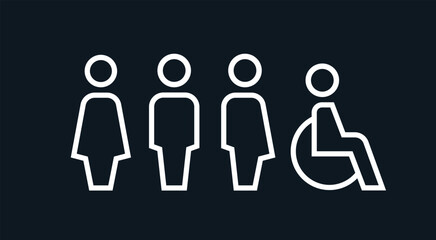 All gender restroom sign. Toilet line icon, linear style vector pictogram. WC gender symbol.
