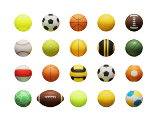 Flat lay of assorted sports balls in a grid