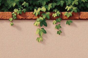 Textured Wall with Brick Border and Ivy Leaves for Scenic or Architectural Visuals