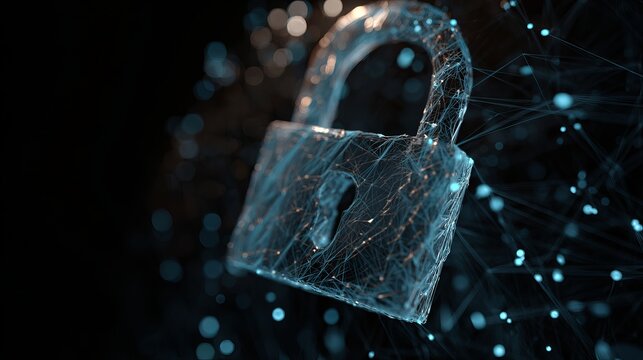 Cutting edge digital security concept with glowing padlock and network connections for cybersecurity solutions and data protection needs