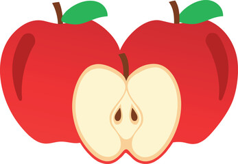 Stock vector of a shiny red apple illustration with stem and leaf for apple day icon