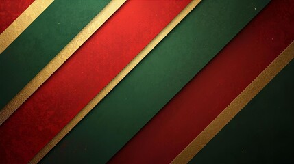 Elegant Diagonal Stripes In Red, Green And Gold With Textured Gold Accents For Festive Design