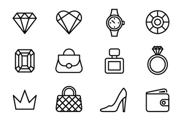 Luxury fashion and jewelry line icon collection for modern lifestyle & accessories
