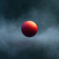 Solid Deep Red Sphere Floating in a Misty Background with Dreamy Low Resolution Effect