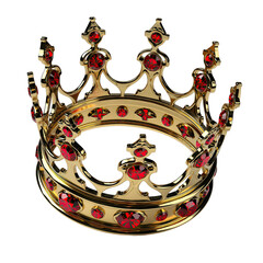 Golden Crown Adorned With Red Gemstones and Intricate Details Isolated on Black Background