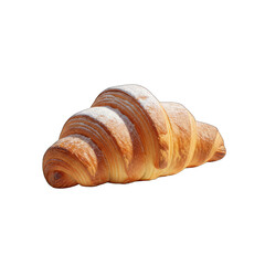 Golden Croissant Dusted With Powdered Sugar Isolated On Black Background With Soft Lighting And Crisp Texture Studio Shot