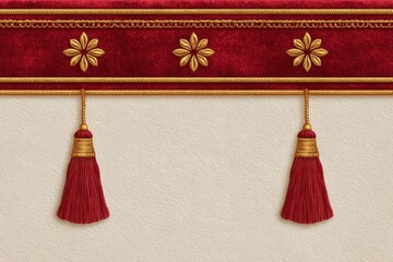 Elegant Red and Gold Velvet Border with Decorative Tassels for Regal Interior Design